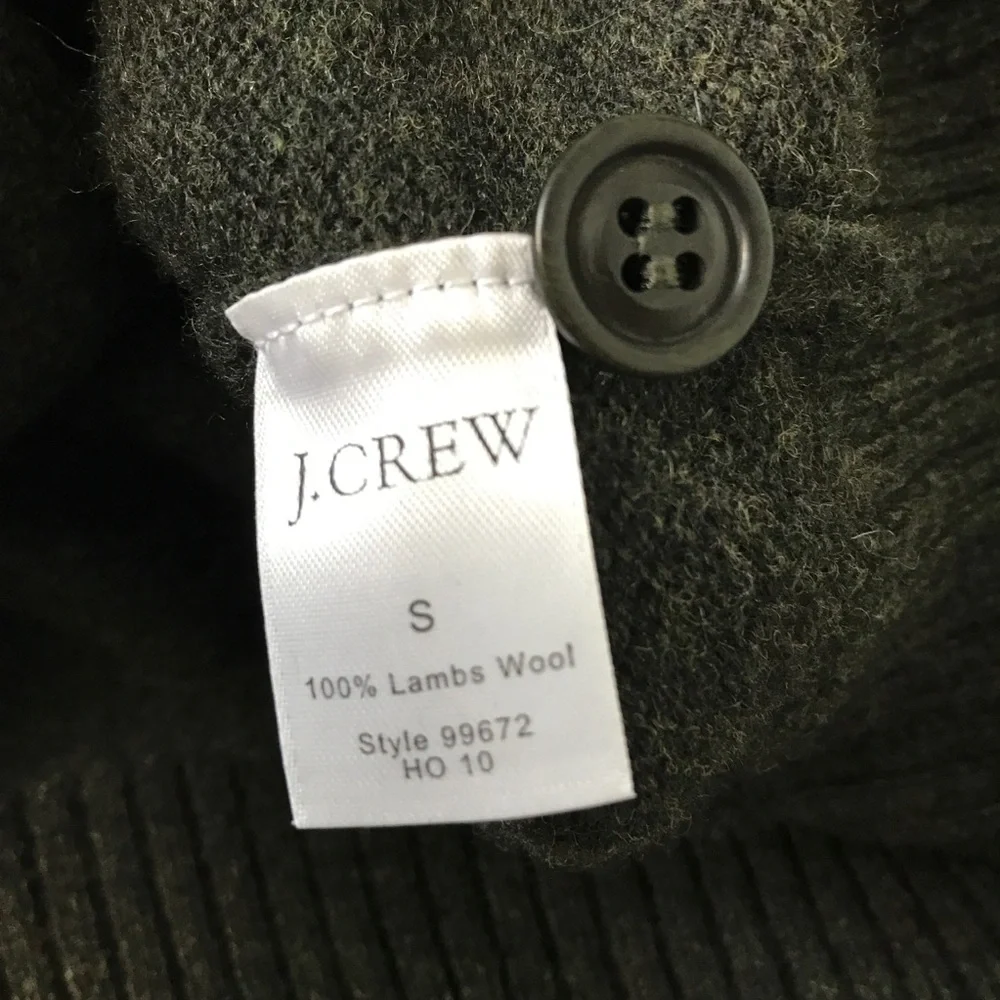 J CREW GREEN WOOL FISHERMAN SHAWL COLLAR CHUNKY SWEATER MENS SMALL